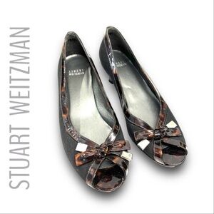 STUART WEIZMANN Dark brown Kitten Heel peep toe pumps Leopard trim 8.5 Narrow